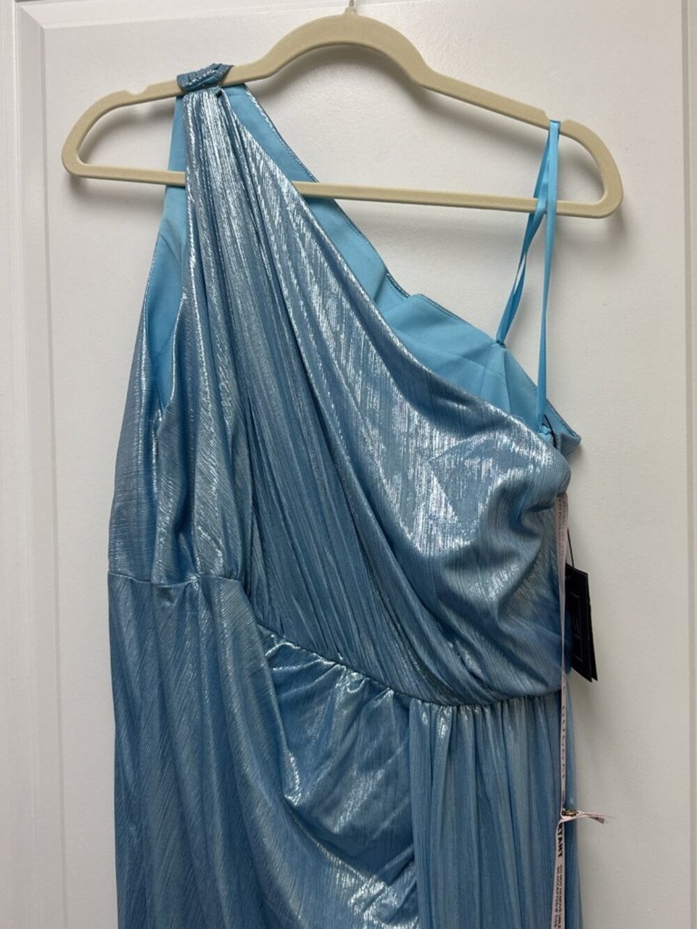 Mac Duggal Size 14 Blue 26537 Metallic One-Shoulder Maxi Gown Dress Prom NWT - Picture 4 of 10
